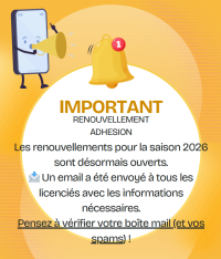 RENOUVELLEMENT ADHÉSION ET LICENCE SAISON 2026